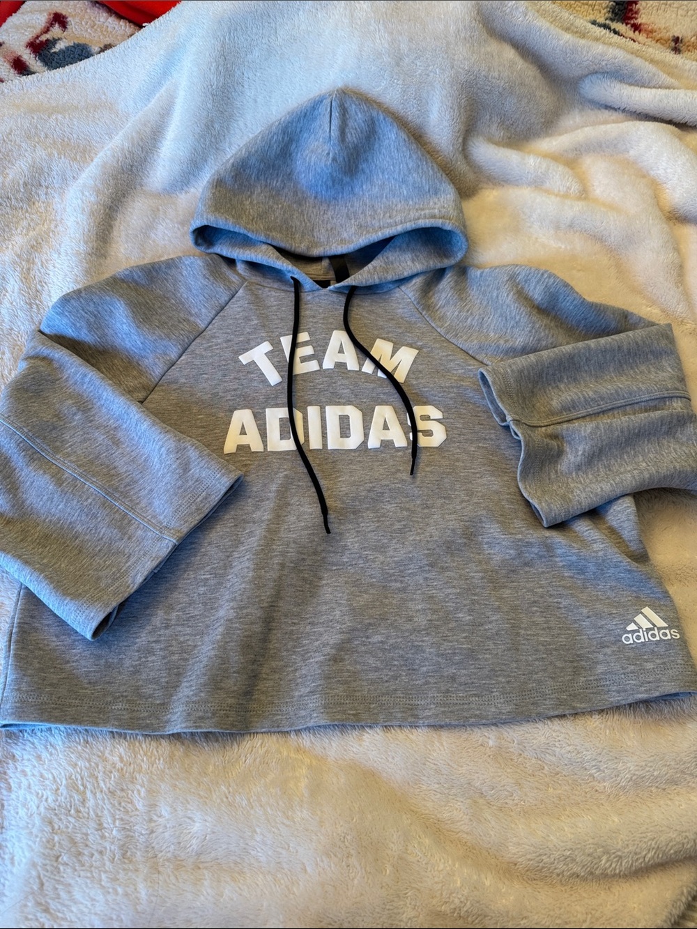 adidas Light Gray Logo Cropped Hoodie